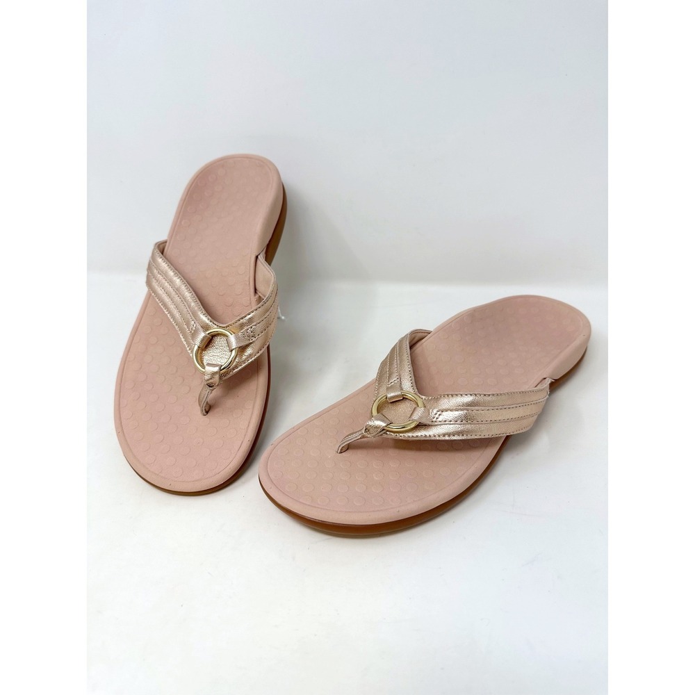 Vionic Tide Aloe Thong Flip Flop Sandals Metallic Rose Gold 9